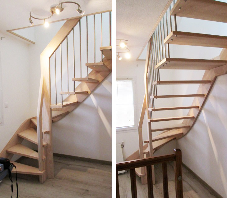 Escalier suspendu avec palier intermédiaire, sans ossature centrale, à Annecy (Haute Savoie)