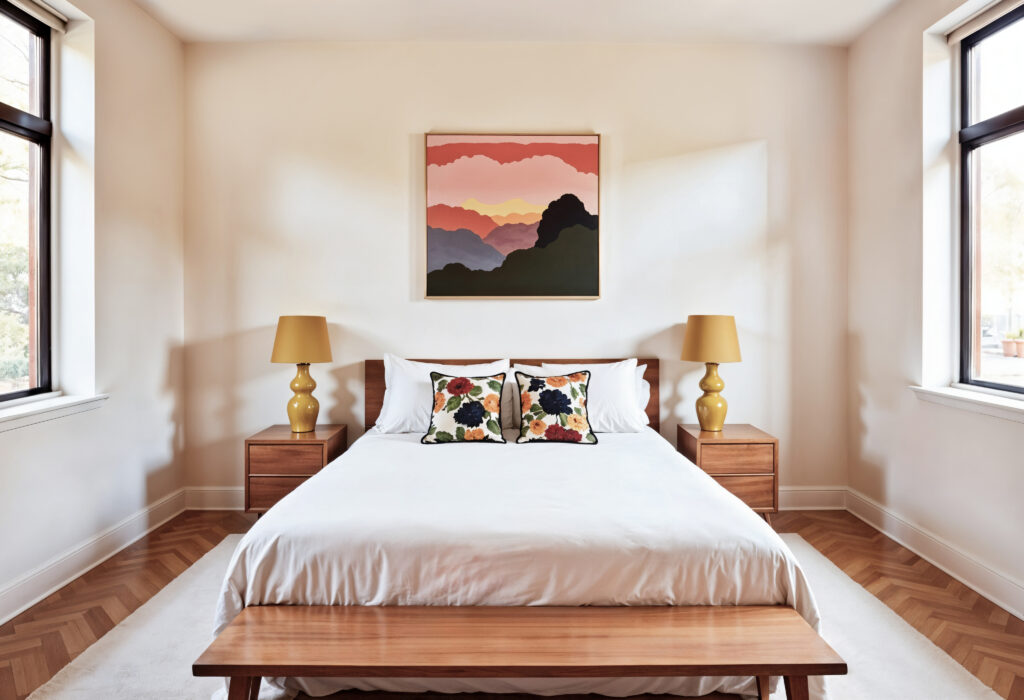 Chambre à coucher avec lit en bois massif sur mesure